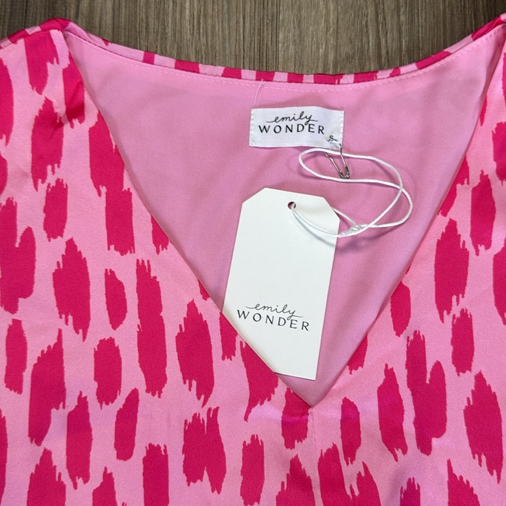 Emily Wonder Pink Abstract Babydoll Dress S | NWT Oversized Lined Feminine‎ - Picture 6 of 9